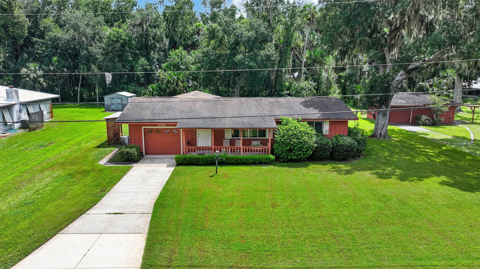 Aerial view of 2152 Swoope Drive and its broad green lawn